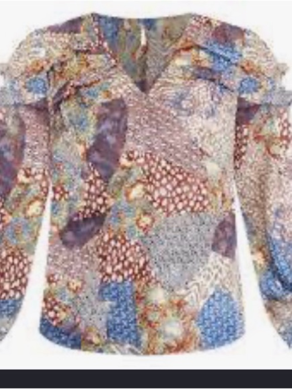 Cupio Multi-Color Patchwork V-Neck Blouse